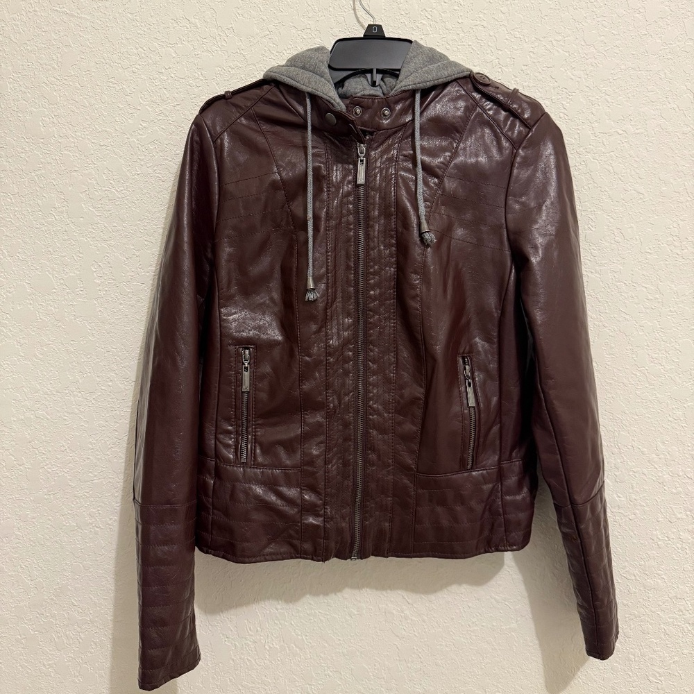J2 Brown Pleather Women’s Jacket With Removable Hood